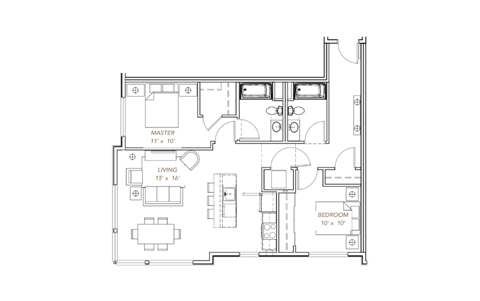 the upper level floor plan of the house with the furniture on it